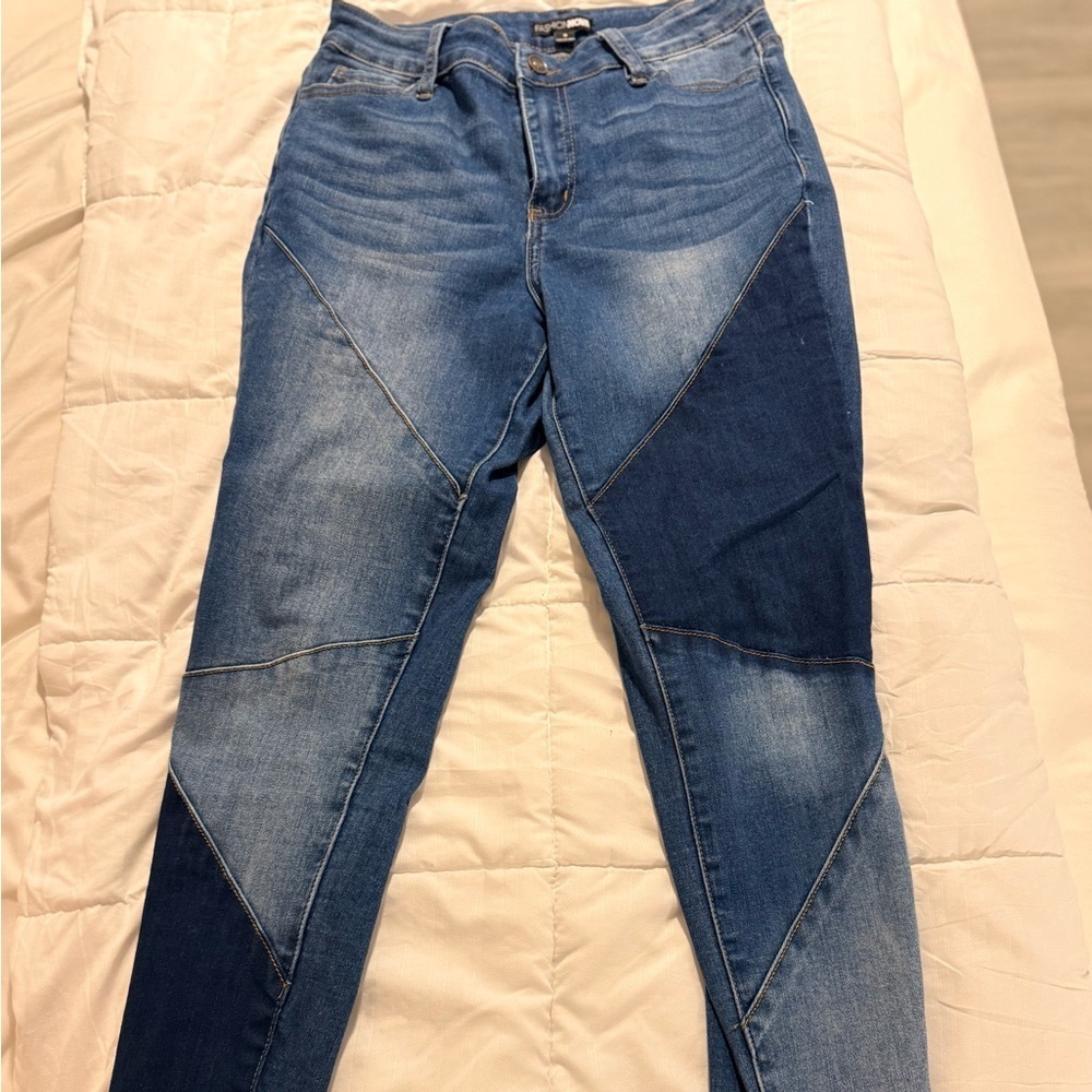 Fashion Nova Two-Tone Blue Skinny Jeans